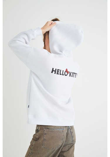 Hello Kitty Lisanslı Baskılı Kapüşonlu Kalın Sweatshirt Çok Renkli