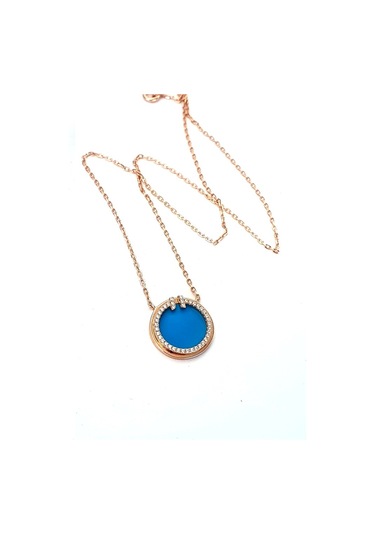 Turkuaz Taşlı Zirkon Taş Detaylı 925Ayar Gümüş Rose Italyan Şık K