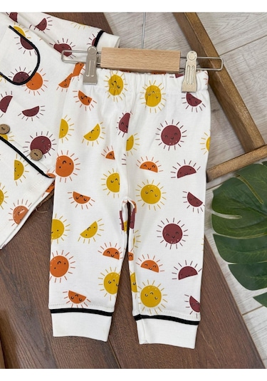 Ünisex Güneş Desenli Pijama Takımı 4bb2 Beyaz