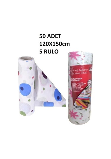 Kapris 120x150cm Kullan At Masa Örtüsü 15 Metre 50 Adet 5 Rulo Ekonomik Set Çok Renkli