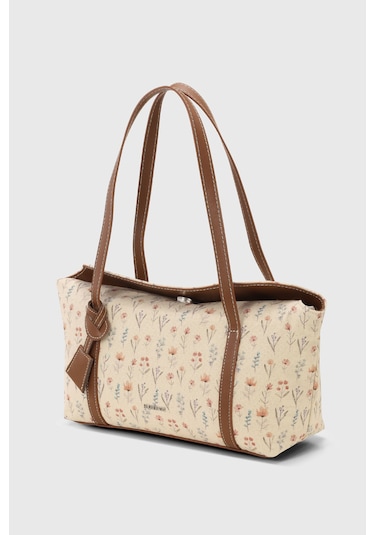 Çiçek Desenli Kanvas Bowling Omuz Çantası 270 Çiçek Desenli