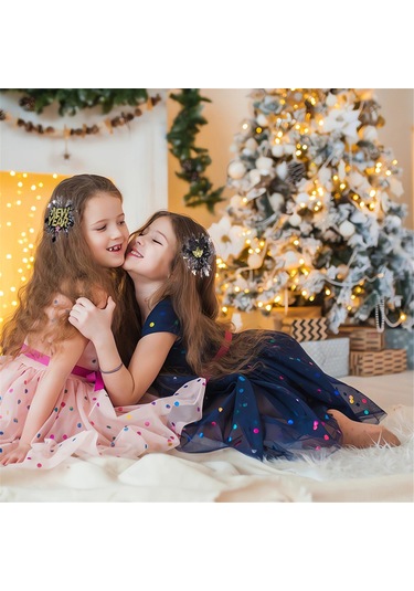 Dofolink Yılbaşı Noel Parti Fotoğraf Jokei, Siyah Altın 4 Büyük Bardak Desenli Parlak Saç Klipsi, Yetişkin Çocuk Uyumlu, Hediye Paketi Eşyası Çok Renkli