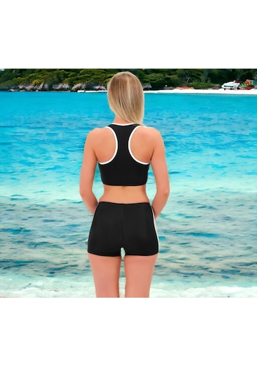 Shopiolog Şeritli Şortlu Yüzücü Bikini