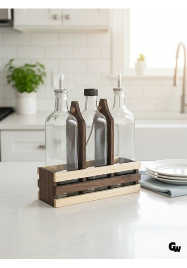 Ahşap Doğal 3lü Yağdanlık Ve Sosluk Takımı Kısa Başlık Set Ceviz 1 Set Ceviz