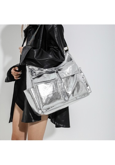 Banliyöyük Kapasiteli Tote Çanta Vintage Omuz Çantası Güş GÜMÜŞ Gümüş