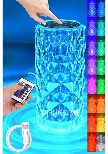Kristal Elmas Masa Lambası 16 Renk Usb Şarjlı Dokunmatik Çok Renkli