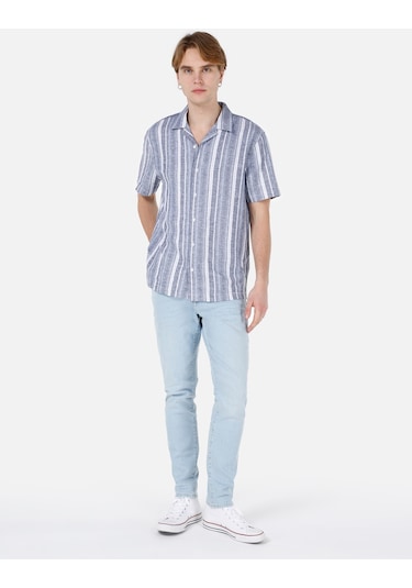 Colin's Colins Normal Kesim Shirt Yaka Çizgili Mavi Erkek Kısa Kol Gömlek Cl1069252 Cl1069252 Q1.v1 Inv İndigo