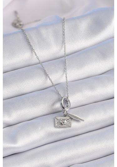 Gümüş Renk Kalp Detay Mektup Figür Charm Model Kadın Kolye - Ebj241012w28470 Bakır