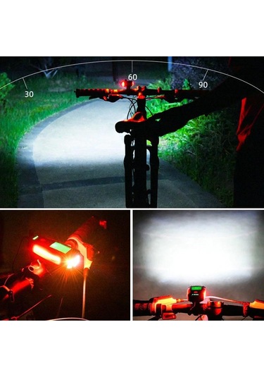 Exeo Led Bisiklet Ön Işığı Far 5 Modlu Alarm Korna Su Geçirmez Siyah