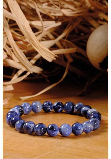Ssilhoutte Doğaltaş Sertifikalı Doğal Taşlı Sodalit Bileklik, Erkek Kadın Ve Unisex Tasarım Bileklik 8mm Sodalit Mavi