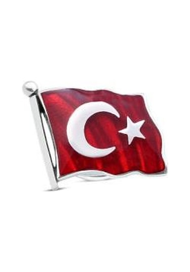Pigado 925 Ayar Gümüş Kırmızı Mineli Türk Bayrağı Rozet Gümüş