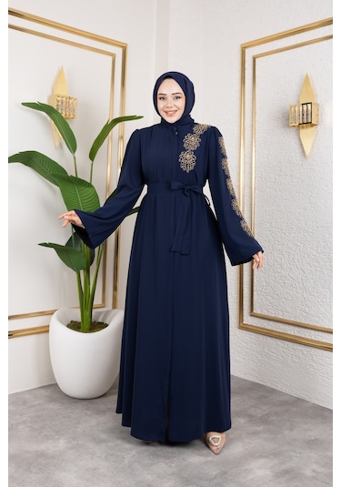Nevayla Moda Sol Tarafı İnci Detaylı Ferace - Lacivert / F0140 Lacivert