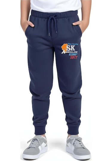 Sk Baskılı Erkek Çocuk Beli Lastik Detaylı Bağlamalı Eşofman Altı Lacivert