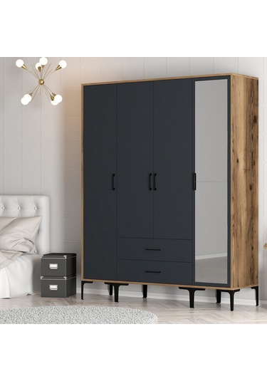 Variant Kumsal 4 Kapılı Str Gardrop - Ceviz / Antrasit