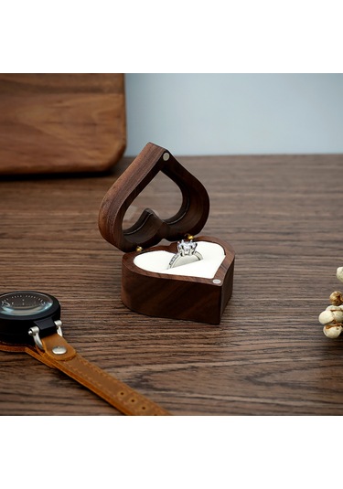 Kangvka Kahverengi Ahşap Kalp Kutu, Beyaz Kadife İç, İki Yerinli Yüzük Kutusu, Hediye Veya Kişisel Depolama, Rb513-c2 Çok Renkli