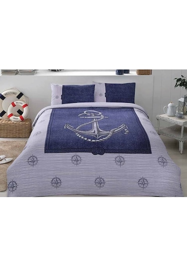 Özdilek Ranforce Çift Kişilik Pike Takımı-Anchor Denim Gri