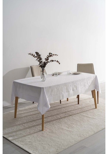 Damascus Beyaz Masa Örtüsü 160x220 Cm Beyaz