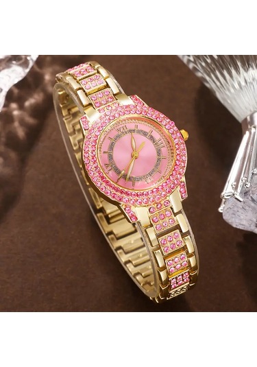 Vip Saat İle Kolye+küpe+yüzük+bileklik 6 Parça Takı Seti Altın