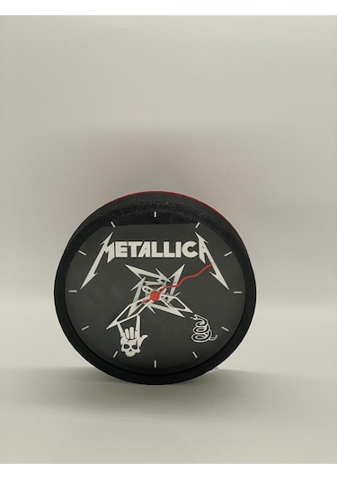 Metallica Temalı, Koyu Gri Kasa, Dekoratif Duvar Saati Siyah