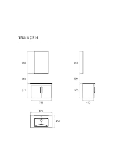 Creavit D20 Banyo Dolabı Seti Çekmeceli 80 Cm Beyaz