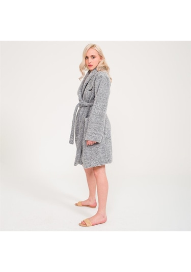 Kadın Welsoft Şal Yaka Polar Sabahlık Gri