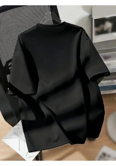 Efnaz Style New York Baskılı Oversize Bisiklet Yaka T-shirt - Siyah