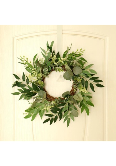 Suntek Yeşil Okaliptüs Çelengi Dalları Dekorlu Büyük 50cm