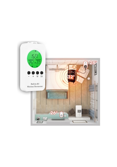 Wezone Akıllı Sıcaklık Kontrollü Zamanlayıcı Prizi, Işıklı Ekran, 230v 16a Avrupa Standartı, Pc Malzeme, 433.92 Mhz, Pil Yok