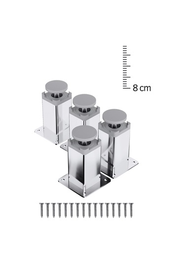 Metal Mobilya Ayağı 8 Cm Ayna Krom 4 Lü Set 40x40 Kare Profil Tv Ünitesi Kanepe Koltuk Yükseltici Ayna Krom 8 Cm