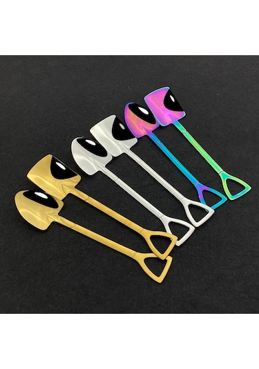 Çok Renkli 4 Adet Yaratıcı Paslanmaz Çelik Kürek Şekli Kaşık Çatal Siyah Sofra Takımı Yemek Kaşığı Çatal Bıçak Kaşık Tk. 56515125 Çok Renkli