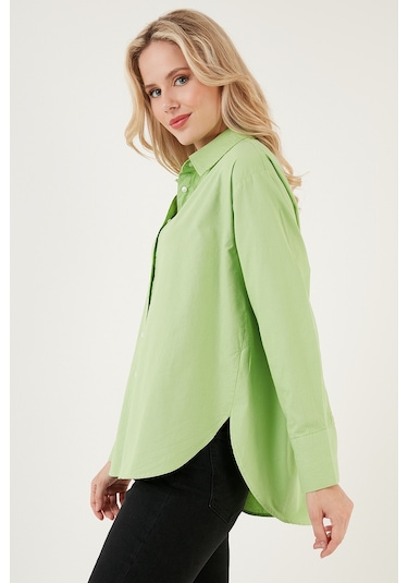 Lela Oversize % 100 Pamuk Poplin Bayan Gömlek Cf21S163867 Fistik Yeşil