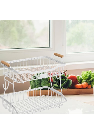 Suntek Otel Tezgah Üstü Mutfak Için 2 Katlı Meyve Sepeti Beyaz