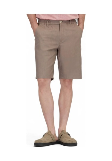 Koyu Vizon Dokuma Jogging Fit Casual Pamuk Karışımlı Bermuda Vizon