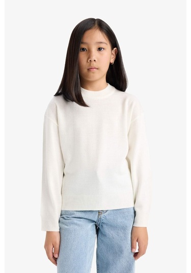 Defacto Kız Çocuk Standart Fit Bisiklet Yaka Triko Kazak C6902a825auer105 Ekru