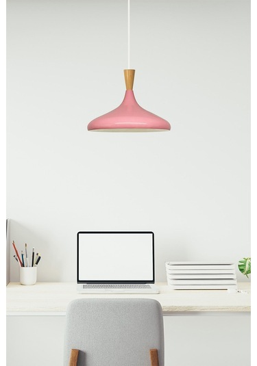 Pembe Ahşap Huni Tekli Avize Sarkıt Salon Mutfak Cafe Butik Lamba Aydınlatma Avizeler Pembe