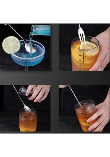 Perlotus 304 Çelik 32 Cm Çift Başlı Burgulu Barmen Kokteyl Karıştırma Kaşığı Gümüş