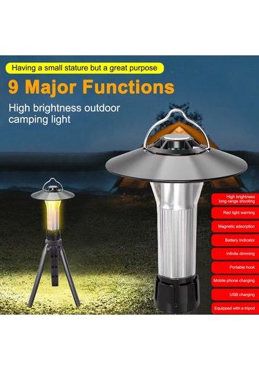 Ccgloball Taşınabilir Kamp Çadır Lambası Usb Şarj Edilebilir Kırmızı Yanıp Sönen Uyarı Lambası Gümüş