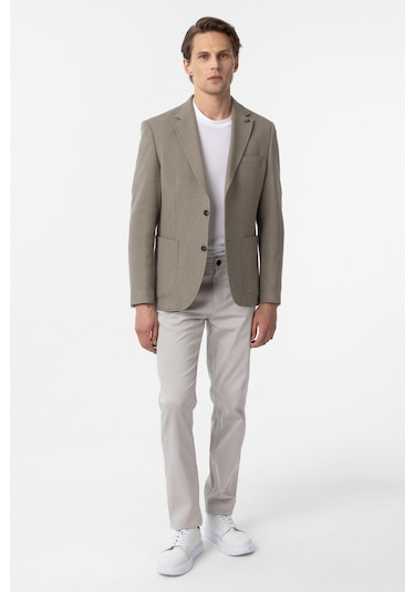 Süvari Haki Slim Fit Desenli Mono Yaka 6 Drop Ceket
