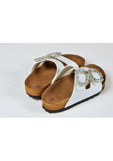 Kız Çocuk Mantar Tabanlı Çift Tokalı Ortopedik Birkeen Arizona Taşlı Terlik Beyaz Kız Çocuk Mantar Tabanlı Çift Tokalı Ortopedik Birkeen Arizona Taşlı Terlik Beyaz
