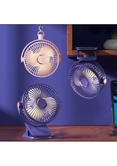 Yüksek Performanslı Pratik Taşınabilir Şarjlı Işıklı 5 Kademeli Masaüstü Fan Laciver Vnt-02