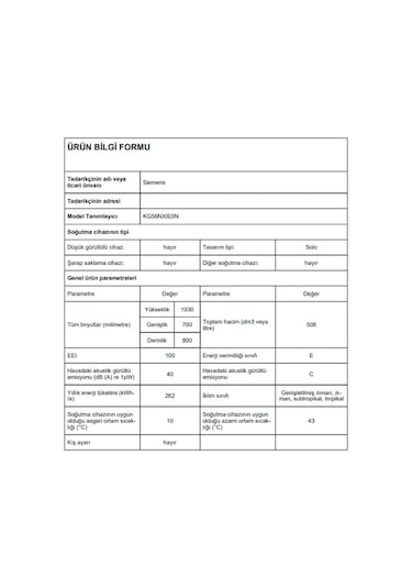 Siemens KG56NXIE0N 508 LT No-Frost Kombi Tipi Buzdolabı