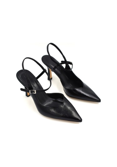 Beyaz London Kapalı Burun Topuklu Kadın Ayakkabı Siyah Siyah