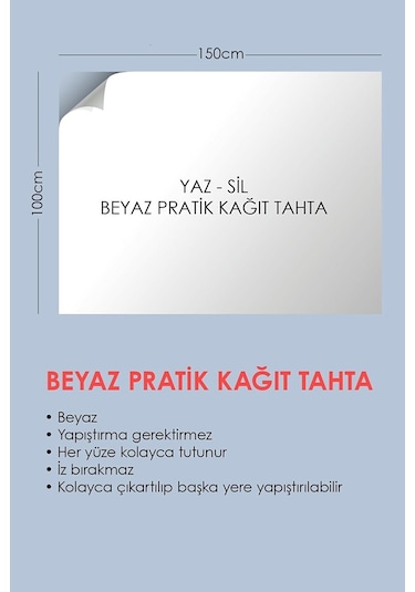 2 Tane Beyaz Akıllı Kağıt Tahta 100X150 Cm Kalem Hediyel