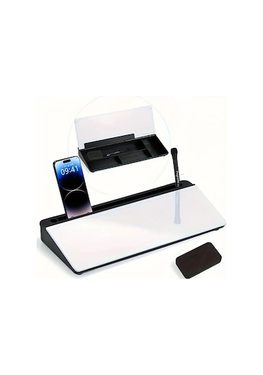 Willowhaven Siyah Kompakt Cam Masaüstü Yazı Tahtası Depolamalı Modern Tasarım Siyah