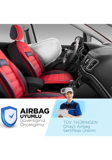 Panda Special Serisi Jakar Kumaş Oto Koltuk Kılıfı - Kırmızı - Siyah