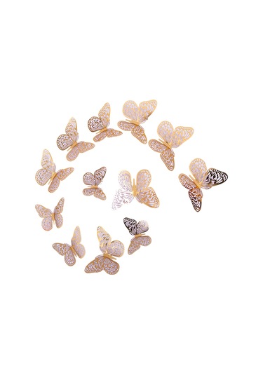 Tenfowee Altın 3d Kelebek Duvar Sticker, Ev Dekorasyonu, Salon & Çocuk Odası, Dıy Şekillendirilebilir, Parlak Kağıt Malzeme, 12 Adet Altın