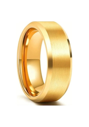 Novahub Altın 1 Adet Klasik Takı Aksesuarları 8mm Paslanmaz Çelik Erkek Yüzük Fırçalanmış Yüzey Eğimli Kenar Yüzükler Erkekler Için 13 - 13 Altın