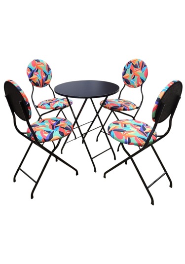 Renkli Yapraklı Metal Bahçe Takımı - 4 Sandalye + 1 Masa