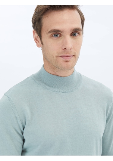 Kip Mint Yarım Balıkçı Yaka Düz Örgü Yün Karışımlı Triko Çok Renkli