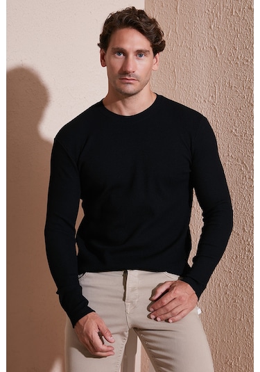 Buratti Pamuklu Bisiklet Yaka Slim Fit Basic Erkek Sweat 5905073 Siyah